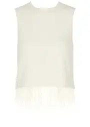 Frame Feather-trimmed Textured-knit top - Off White - XS XS