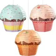 3 Pieces 12 Inches Large Candyland Cupcake Party Decoration Cupcake Paper Lanter