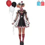 Playful Yet Scary Women's Medium Creepy Clown Dress with Accessories