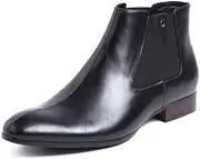 [Generic] Ankle Boot for Men Chelsea Boot Pull On Pointed Toe Block HeelGenuine Leather Waterproof Middle Heel Business