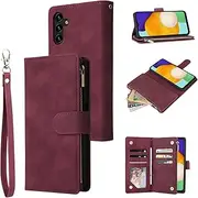 [QLTYPRI] Case for Samsung Galaxy A15 5G/4G, Premium Leather Mobile Phone Case with Large Capacity 6 Card Slots & 1 Zip Pocket Stand Protective Case for Samsung Galaxy A15 - Red