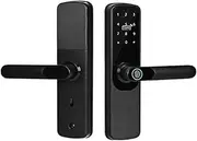 Tuya WiFi Digital Electronic Lock Smart Door Lock House with Password Biometric Fingerprint Door Lock APP Remotely Slimline Design(22x147) Aqiong