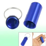Water Resistant Aluminum Pill Fob Box Cache Container Keyring Royal Blue
