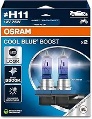 OSRAM COOL BLUE® BOOST, H11, halogen headlight lamps, up to 5500K, Hanging folding box (2 lamps), offroad use only