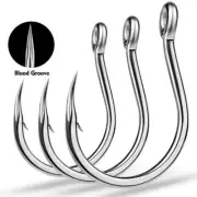 50pcs High Carbon Steel Fishing Hook Barbed 1/0-5/0 Lure Jig Circle Groove Hooks