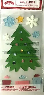 HOLIDAY TIME Christmas Tree Snowflakes Stars Presents Gel Clings