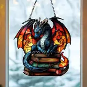 Reading Book Dragon Acrylic Suncatcher, Fantasy Window Hanging for Book Lovers
