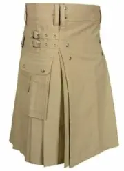 Men's Scottish Fashionable Utility Kilt For Men's 100% Cotton Cargo Pockets Kilt
