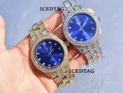 HIP HOP ICED BLING-ED OUT RAPPER LAB DIAMOND MENS BLUE DIAL LUXURY STYLISH WATCH