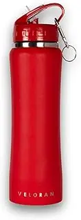 VELORAN 750ml Insulated Water Bottle with Unique Easy-Grip Design, Straw, and Cleaning Brush - One-Handed Access, Stylish Hydration Companion (Red)