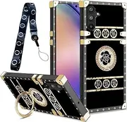 [B-wishy] for Samsung Galaxy A54 5G with Kickstand Ring Holder,Square Rivet for Girls Women Crystal Anti- Shock Slim Shockproof TPU Cover Phone Case for Samsung Galaxy A54 5G(Black)