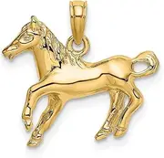 [JewelryWeb] 14ct Gold Horse Galloping 2 d and High Polish Charm Pendant Necklace 22.5x19.75mm Wide