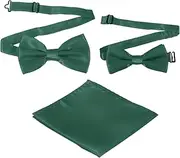 [uxcell] Bow Tie for Men, Adjustable Bow Ties with Pocket Square Solid Color Triple Fold Pre-tied Bow Ties Sets for Wedding, Parties, Dinner, and Business (Dark Green, 2Size)