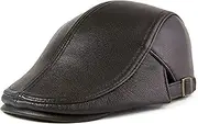 KJIASDFE Winter Hats,Men Leather Newsboy Beret Sheepskin Golf Hat Caps Keep Warm Autumn & Winter Dark Brown