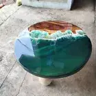 24" Epoxy Coffee Table , Wood Resin Table, Green Resin River Table, Sea Table