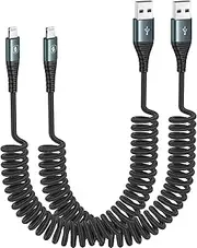 JUKEKUL Coiled Lightning Cable 3ft Nylon Braided, iPhone Charger Fast Charging for Car [Apple MFi Certified], Compatible with iPhone14/13/12/11 Pro Max/XS MAX/XR/XS/X/8/7/Plus/6S iPad/iPod-2Pack