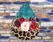 Leopard Skin Roses 10" Teardrop Hanging Wind Spinner Yard Decor Kinetic tdws010