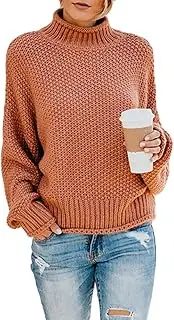 [Misassy] Womens Turtleneck Loose Sweater Batwing Long Sleeve Chunky Knitted Pullover Jumper Tops, B-brick Red, Medium