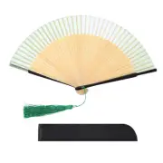 Hand Held Silk Bamboo Fans, Folding Fan for Women Dance, Beige