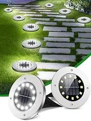 Coroor Solar Ground Lights, 12 LED Waterproof Garden Disc Lights Outdoor Decorations for Pathway, Yard, Lawn, Patio, Walkway, Pool (4 Pack White)