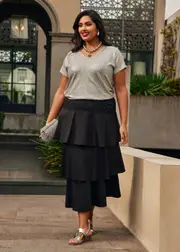 [TS] Taking Shape Cotton Kalee Tier Skirt Size 14 in Black - Plus Size Women's Clothing Black