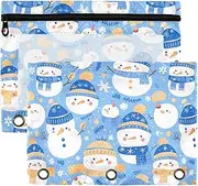 Delicate Cartoon Snowman Sky Blue Zipper Pouches with Clear Window Color Large and Sturdy 3 Hole Binder for School, Office & Home Multicolored 2 PCS