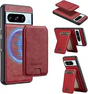 GoshukunTech for Google Pixel 8 Pro 5G Wallet Case,for Pixel 8 Pro Flip Case with Vertical Flip Card Slots PU Leather Detachable Phone Cover[Support Magsafe or Wireless Charging]-Wine Red