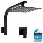 Matte Black Square 8" Rain Shower Head High Rise Gooseneck Arm Set Mixer Valve