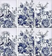Geiserailie 6 Pcs Chinoiserie Floral Kitchen Towels Blue and White Dish Towels 15 x 24 Inch Bird Flower Peacock Elk Decorative Hand Tea Towel Large Plate Cloth Farmhouse Cooking Baking Cleaning Wipes