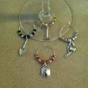 wine glass charms working in the garden set of 4 gold or silver tone rings