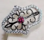 Fleur De Lis 1CT Treated Ruby & Topaz 925 Solid Sterling Silver Ring Sz 7 IB2-6