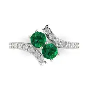 1.98 ct Round 2 stone love Emerald Stone Promise Engagement Ring 14k White Gold