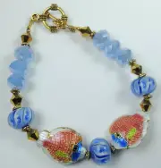 Crystal & Lampwork Bracelet with Cloisonne Fishes Sealife Handmade