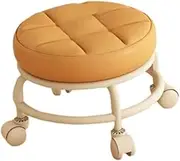 Rolling Stool Low Roller Seat Comfortable Modern PU with Bike for Home Play Room Veranda Kitchen Garage, Orange, as described