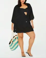 Dotti Santorini women's Kimono swim Cover Up - plus size 3x - Black