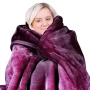 Laura Hill Mink Blanket Double Sided 600GSM Queen Size Soft Plush Bed Faux Throw Rug 220 X 240cm Purple