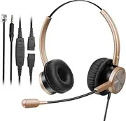 RJ9 Cisco Headset for Telephone with Noise Cancelling Microphone with Extra 3.5mm Connector for Cell Phones iPhone Samsung Compatibel with Cisco Phone