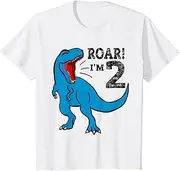 [X.Style] Kids Roar I'm 2 (Two Year Old Dinosaur Birthday) 2nd Dino Theme ds1070 T-Shirt (S) White