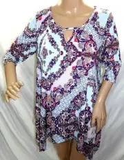 2B Together Women Size S Sharkbite Plum Mauve Floral Tunic Top Blouse Shirt