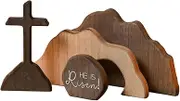 Empty Tomb Easter Scene - Easter Nativity Table Decor, Christian Religious Center | Wooden Empty Tomb Statue, Christian Religious Centerpieces, Wooden Tabletop Centerpieces Decorations for Desk