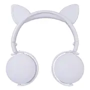 Bluetooth 5.0 Headphone Cute Cat Ears Wireless Folding Earphones Stereo Noise Reduction Children Headset With Mic For Adult Cat Ears (White)