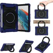 for Samsung Galaxy Tab A8 10.5" Case Hard PC & Soft Silicone Cover with Shoulder Strap Multi-Angle Anti-Fall Tablet Cover for Samsung Galaxy Tab A8 2021 10.5 Inch SM-X200/X205 - Dark Blue