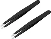 Professional Stainless Steel Eyebrow Tweezers – Precision Tweezer for Ingrown Facial Hairs – 2 Pcs Pack by DMX INTL (Black)