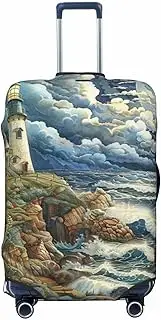 [CADREWY] The Seaside Lighthouse Print Travel Suitcase Cover Luggage Protector with Elastic Anti Scratch for Carry On, Black, Small