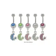 Dangle Moon & Star Navel Ring Belly Button Ring Barbell Surgical Steel 14G