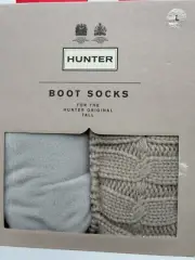Hunter Boot Socks Fleece Cable Knit Women Size Large 8-10 Gray Tan New