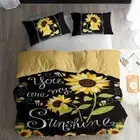 Sunflower Art Black Doona/Quilt/Duvet Cover Single/Double/Queen/King Bedding Set