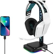 Geekria RGB ABS Headphones Stand for Over-Ear Headphones, Gaming Headset Holder, Desk Display Hanger with Solid Heavy Base Compatible with AKG K612, Hyper X Cloud II's (Black)