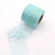 Gold Star Sky Blue Mesh Organza Ribbon Roll Art Crafts Gift Wrapping Supplies