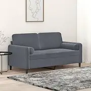 2-Seater Sofa with Throw Pillows Dark Grey 140 cm Velvet Home Sofa